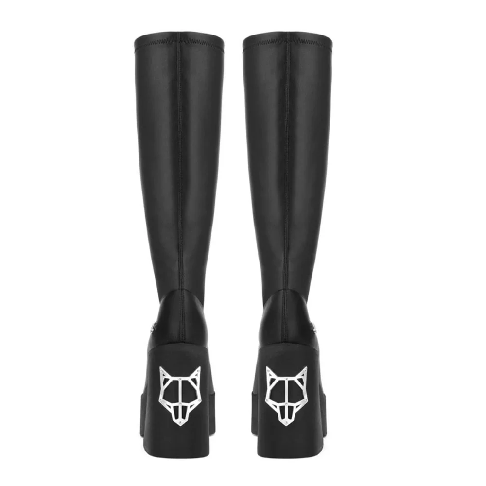 naked wolfe impact pu mid calf black stretch boots nwt - Picture 4 of 13